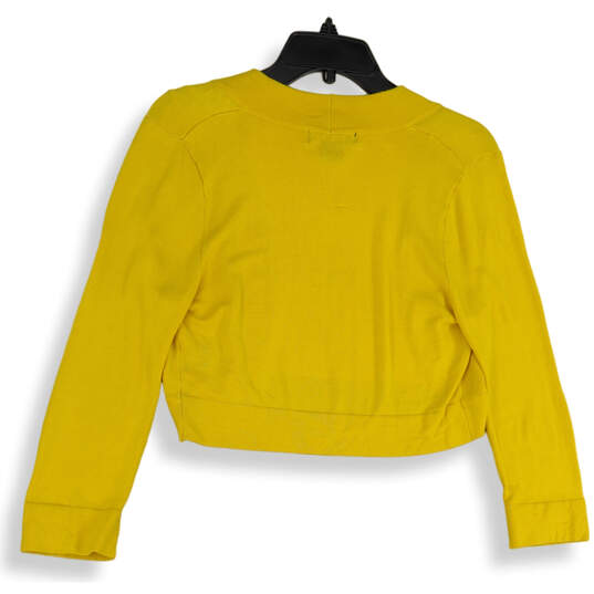 Womens Yellow Knitted Long Sleeve Open-Front Cropped Cardigan Sweater Sz 8 image number 2