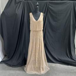 Women's Adrianna Papell Champagne Beaded Blouson Mermaid Gown Size 10M NWT