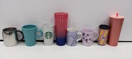 Bundle of 7 Assorted Starbucks Drinkware w/ 1 Fiestaware Blue Ceramic Mug