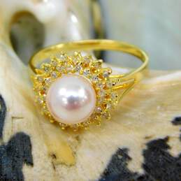 14K Yellow Gold 0.15 CTTW Diamond & Cultured Pearl Ring 3.0g