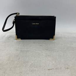 Calvin Klein Womens Black Saffiano Leather Pockets Zip Around Wristlet Wallet