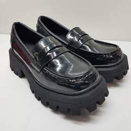 ASOS Design Black Patent Leather Chunky Platform Penny Loafers Size 9