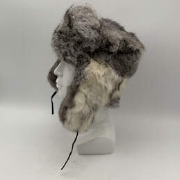 Mens Gray White Fur Lined Tie Fashionable Aviator Trapper Hat One Size alternative image