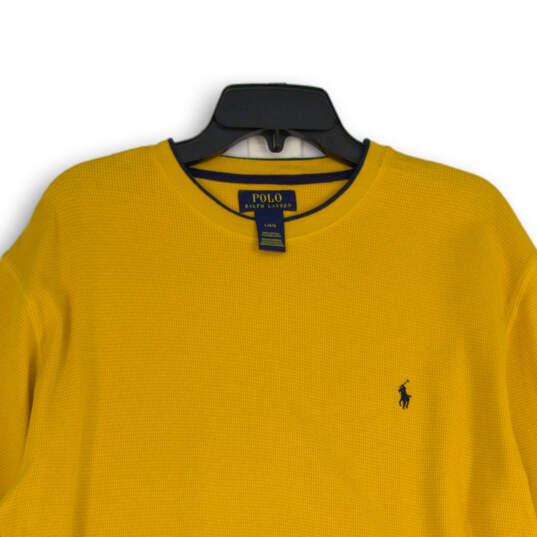 Mens Yellow Round Neck Long Sleeve Knitted Pullover T-Shirt Size Large image number 3