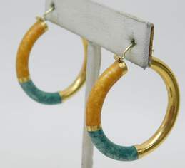 18K Yellow Gold Enameled Hoop Earrings 7.7g