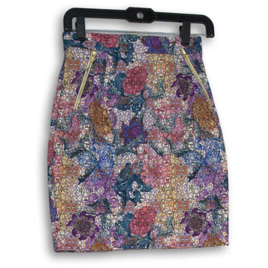 H&M Womens Purple Orange Floral Flat Front Zipper Pocket Mini Skirt Size 4 image number 1