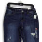 NWT Womens Blue Denim Dark Wash Distressed Skinny Leg Jeans Medium image number 3