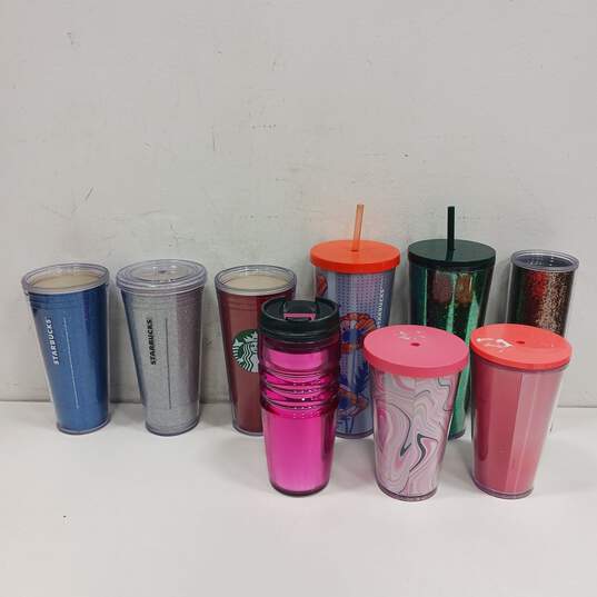 Bundle Of 9 Assorted Starbucks Tall Plastic Drinking Cups image number 2