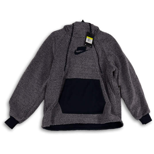 NWT Womens Gray Sherpa Long Sleeve Kangaroo Pocket Pullover Hoodie Size S image number 1