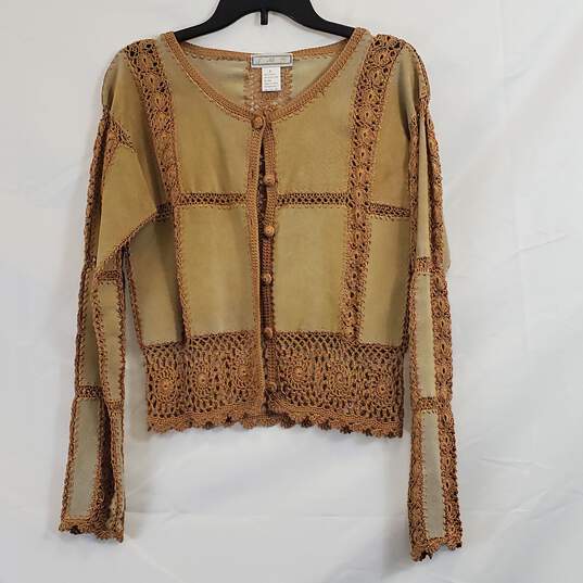 SMH Women Brown Crochet Leather Top S image number 1
