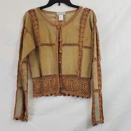 SMH Women Brown Crochet Leather Top S