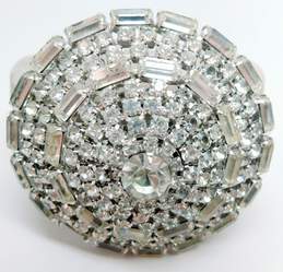 Vintage Silvertone Icy Clear Rhinestones Dome Circle Large Statement Brooch 55.8g