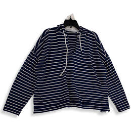 Womens Navy White Striped Drawstring Long Sleeve Pullover Hoodie Size 2X