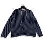 Womens Navy White Striped Drawstring Long Sleeve Pullover Hoodie Size 2X image number 1