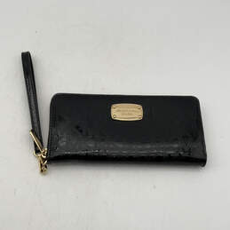 Womens Black Leather Card Holder Zip Around Clutch Wristlet Wallet