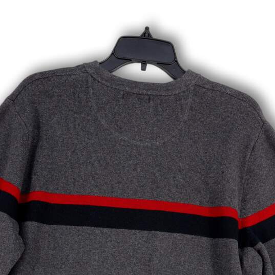 Mens Gray Striped Knitted Crew Neck Long Sleeve Pullover Sweater Size XL image number 4