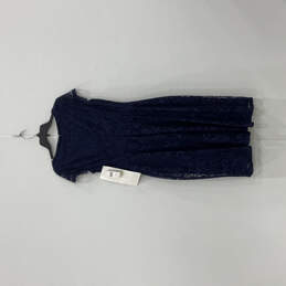 NWT Womens Blue Lace Short Sleeve V-Neck Back Zip Shift Dress Size 10 alternative image