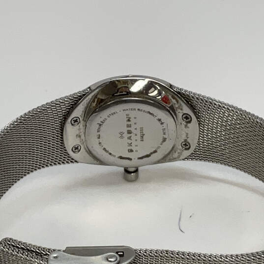 Designer Skagen Silver-Tone Dial Rhinestone Chain Strap Analog Wristwatch image number 4