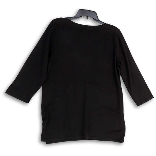NWT Womens Black 3/4 Sleeve Round Neck Pullover Blouse Top Size XL image number 2