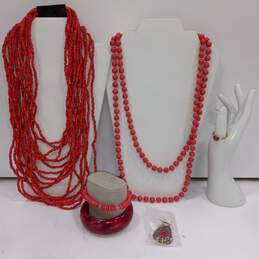 Bundle of Assorted Red And Pink Toned Fashion Jewelry