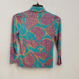 Womens Multicolor Abstract Silk Pockets Long Sleeve Button Up Shirt Size 4 alternative image