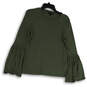 Womens Green Round Neck Bell Sleeve Regular Fit Pullover Blouse Top Size S image number 1