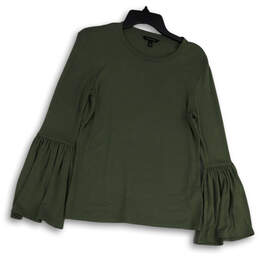 Womens Green Round Neck Bell Sleeve Regular Fit Pullover Blouse Top Size S