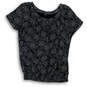 Womens Black White Floral Round Neck Short Sleeve Blouse Top Size Medium image number 1