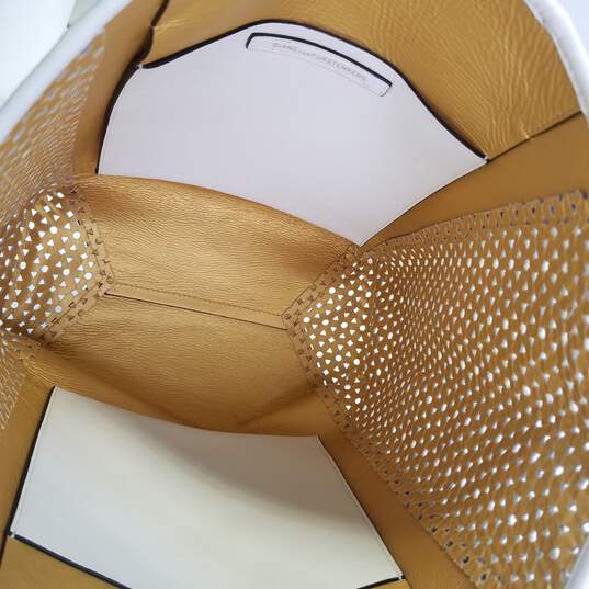 Diane Von Furstenberg White Perforated Leather Medium Shoulder Tote Bag image number 5