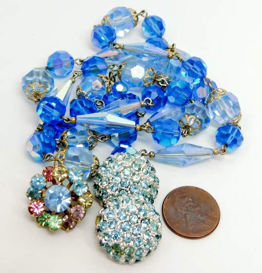 Vintage Blue Aurora Borealis Necklace & Multi Color Icy Rhinestone Jewelry 79.7g image number 6