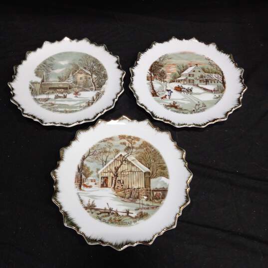 Currier & Ives Decorative Plates Assorted 3pc Lot image number 1