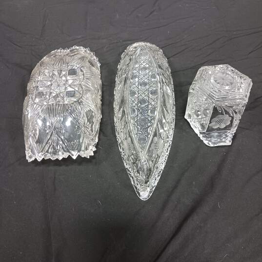 3 Vintage Clear Cut Glass Pieces image number 4