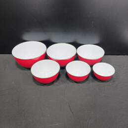Set of Vintage Red Metal Mixing Bowls