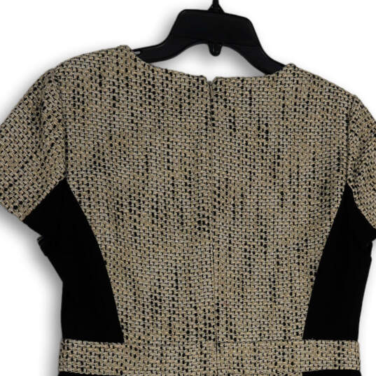 NWT Womens Tan Black Tweed Colorblock Short Sleeve Back Zip Sheath Dress 12 image number 4
