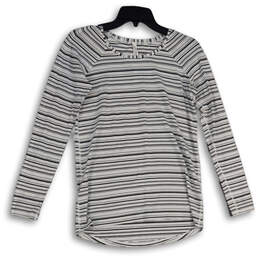 Womens Black White Striped Round Neck Long Sleeve Pullover T-Shirt Size 4 alternative image