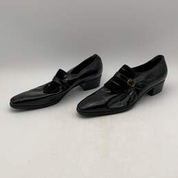 Neiman Marcus Womens Black Shiny Block Heel Slip-On Loafers Size 9.5 alternative image