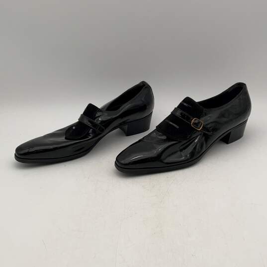 Neiman Marcus Womens Black Shiny Block Heel Slip-On Loafers Size 9.5 image number 2