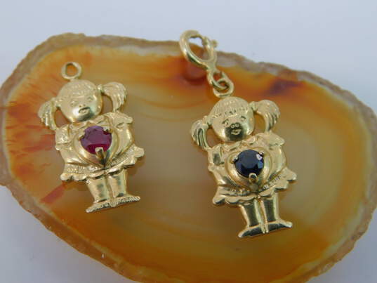 One Pair 14K Yellow Gold Ruby and Sapphire Charms 1.9g image number 3