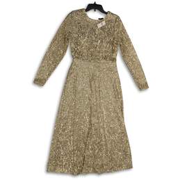 NWT Ann Taylor Womens Gold Sequin Back Zip Midi Fit & Flare Dress Size 6
