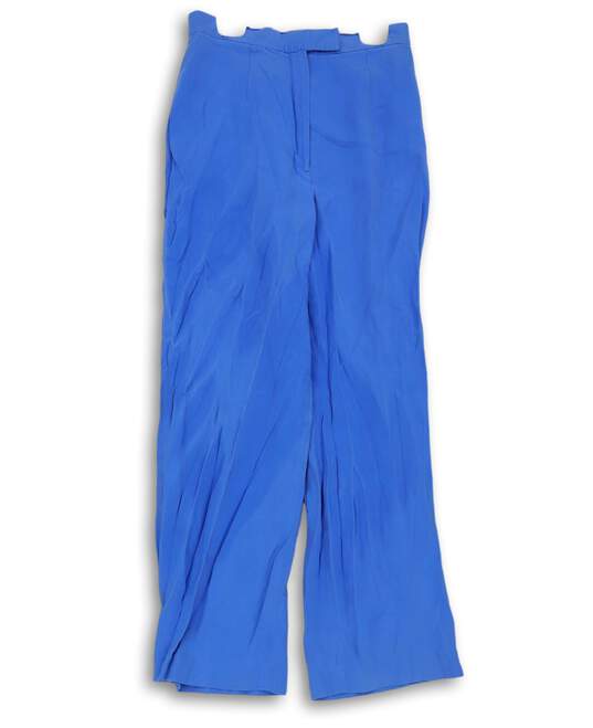 Womens Blue Pleated Front Slash Pockets Straight Leg Dress Pants Size 8P image number 1