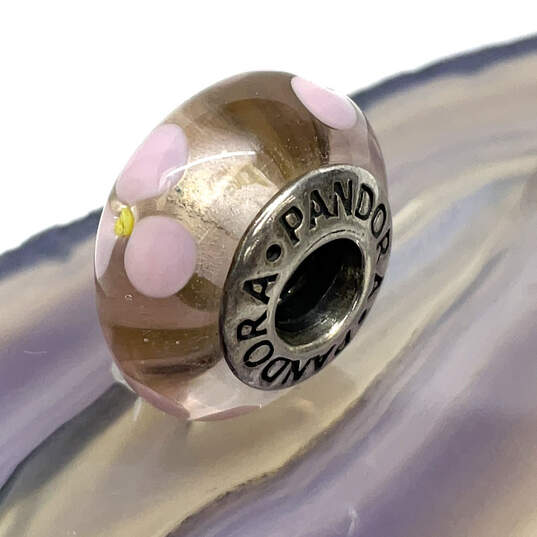 Designer Pandora 925 ALE Sterling Silver Floral Pink Glass Beaded Charm image number 3