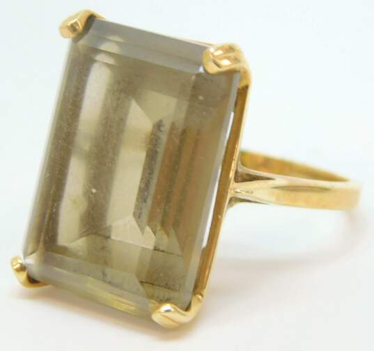 14K Gold Smoky Quartz Faceted Rectangle Solitaire Statement Ring 8.3g image number 1