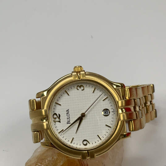 Designer Bulova Gold-Tone Stainless Steel Round Dial Analog Wristwatch image number 1