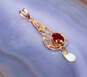 Vintage 10K Yellow Gold Filigree Red Glass & Mother of Pearl Pendant - 0.8g image number 2