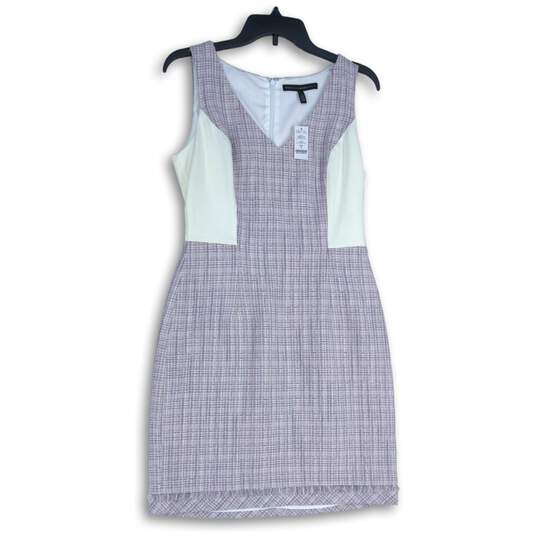 NWT White House Black Market Womens Purple White V-Neck Back Zip A-Line Dress 4 image number 1