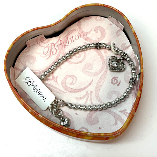 NWT Designer Brighton Silver-Tone Heart Shape Beaded Charm Bracelet W/ Box image number 2