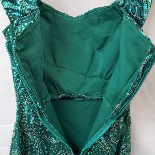 Vintage Handmade Green Sequin Sleeveless Maxi Dress Women's LG image number 6