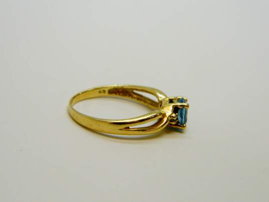 14K Yellow Gold Oval Blue Topaz Diamond Accent Side Stones Ring 2.2g image number 3
