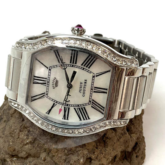 NWT Designer Juicy Couture Silver-Tone Rhinestone Dial Analog Wristwatch image number 1