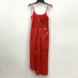 NWT Womens Red Pleated Sleeveless V-Neck Back Zip Maxi Dress Size M